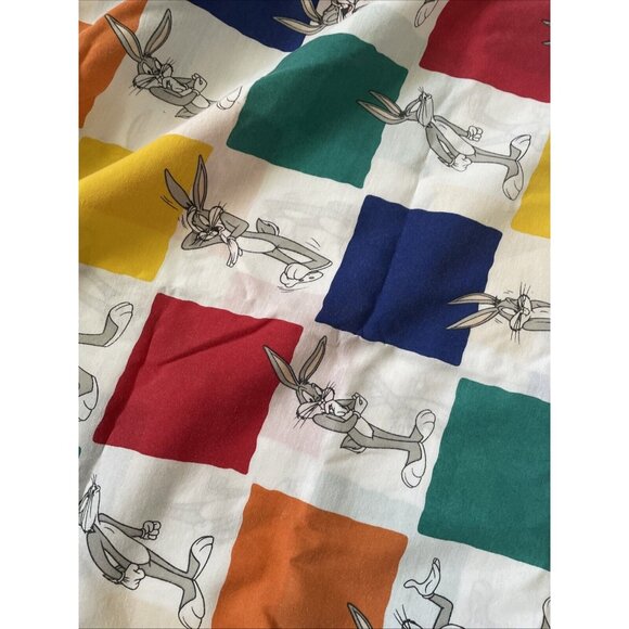 Vintage 1997 Warner Bros Bugs Bunny Twin Flat Sheet 70% Polyester 30% Cotton Mul - Picture 11 of 12